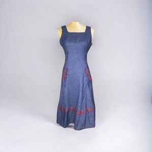 Vintage 1970s Denim Dress Handmade Juniors Size 11 Cottage Granny Core